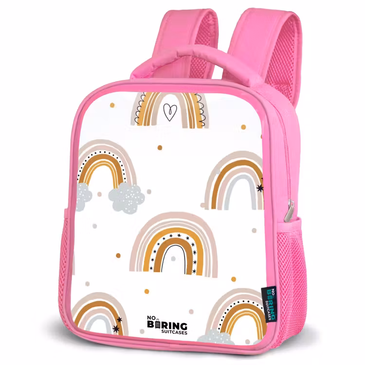 Kinderrugzak - Roze - Regenbogen patroon in zachte kleuren — 4