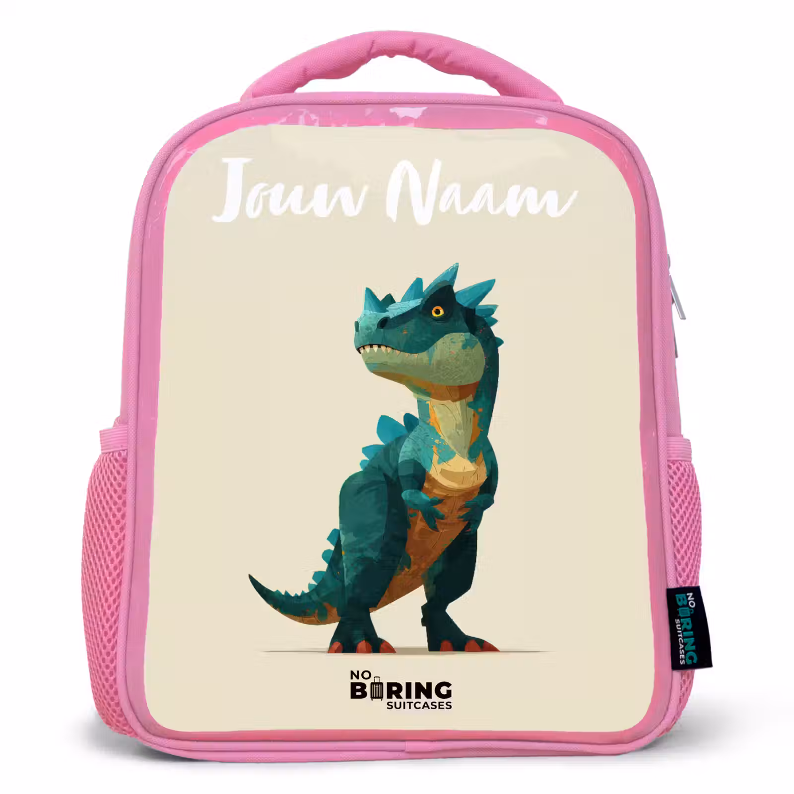 Kinderrugzak met naam - Roze - Dino - Dier - Groen — 1