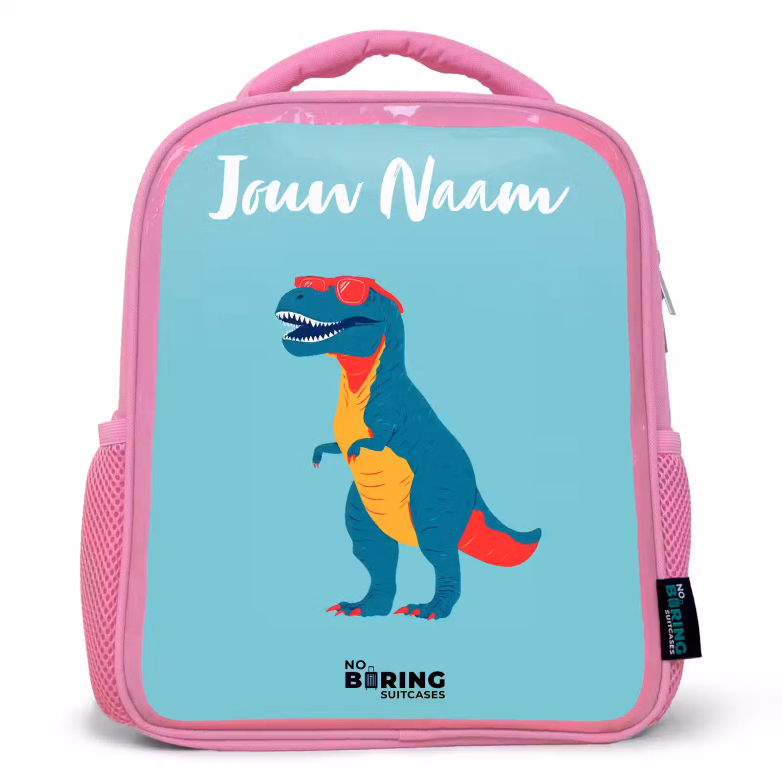Kinderrugzak met naam - Roze - Dino - Dier - Zonnebril — 1