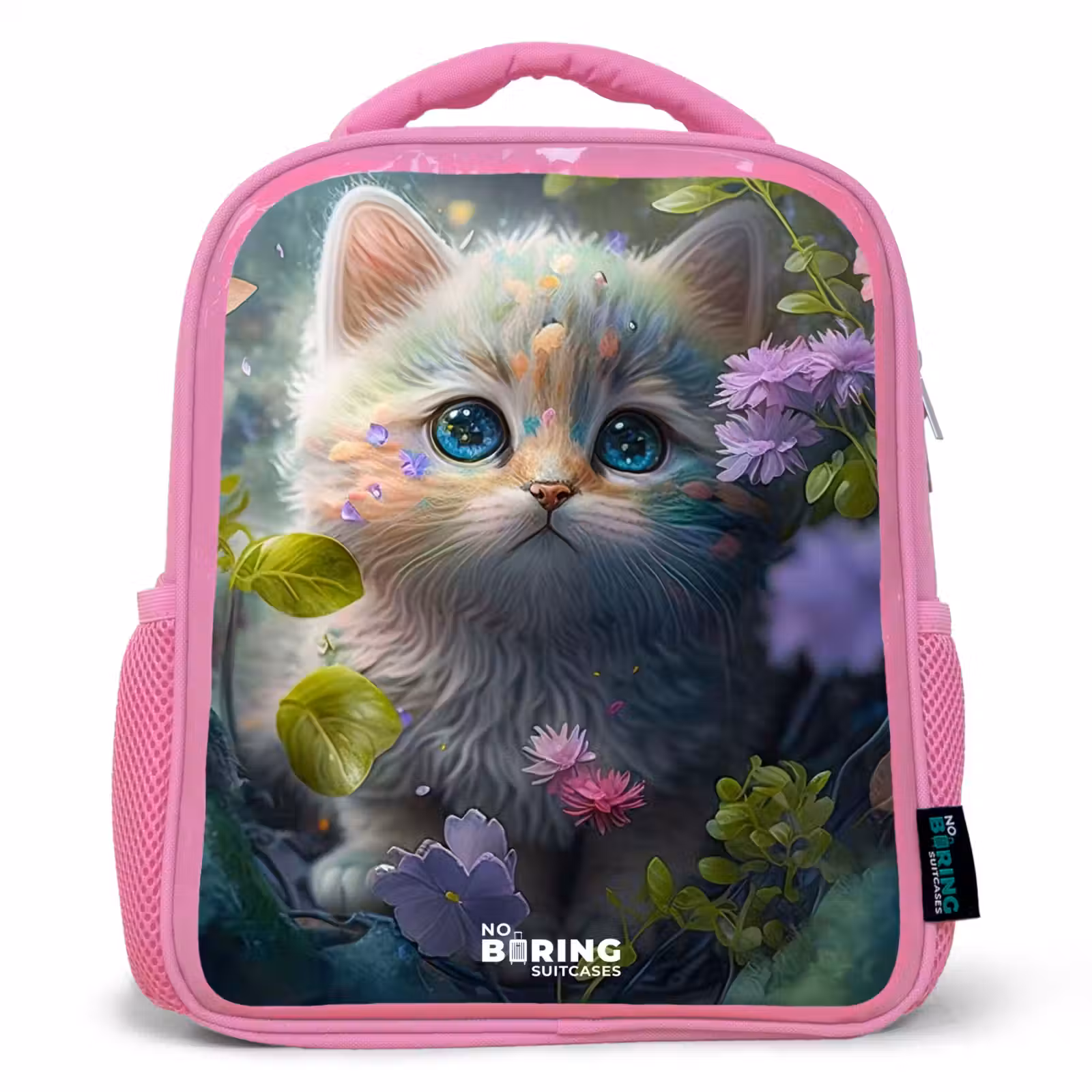 Kinderrugzak - Roze - Kitten verstopt achter bloemen β 1