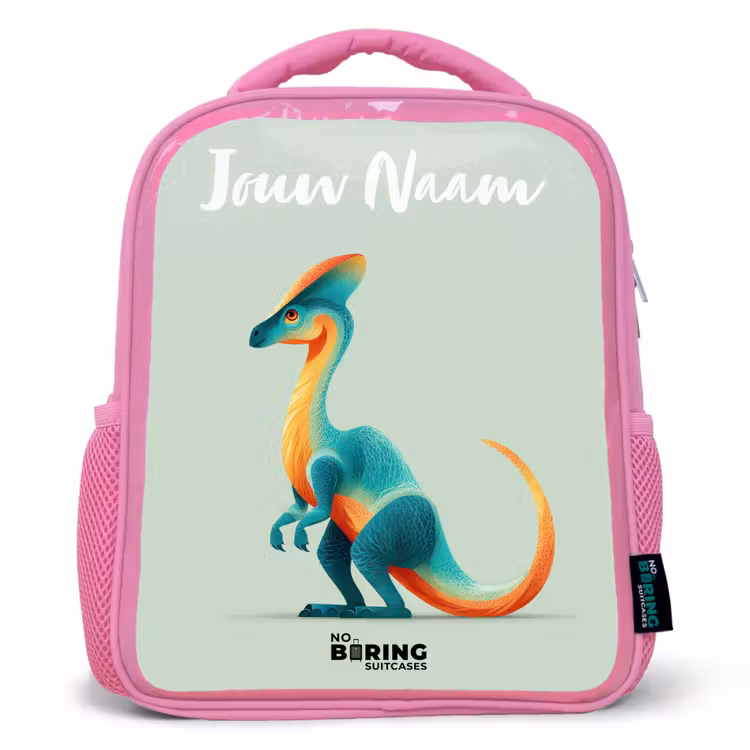 Kinderrugzak met naam - Roze - Dino - Blauw - Dier — 1