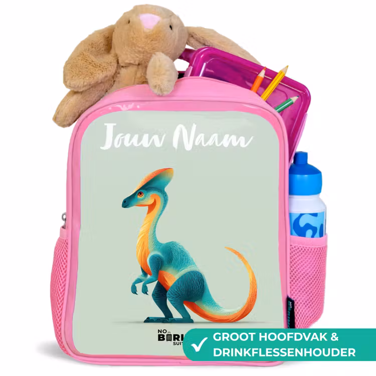 Kinderrugzak met naam - Roze - Dino - Blauw - Dier — 2