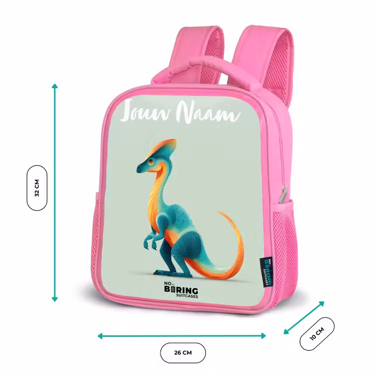Kinderrugzak met naam - Roze - Dino - Blauw - Dier — 3