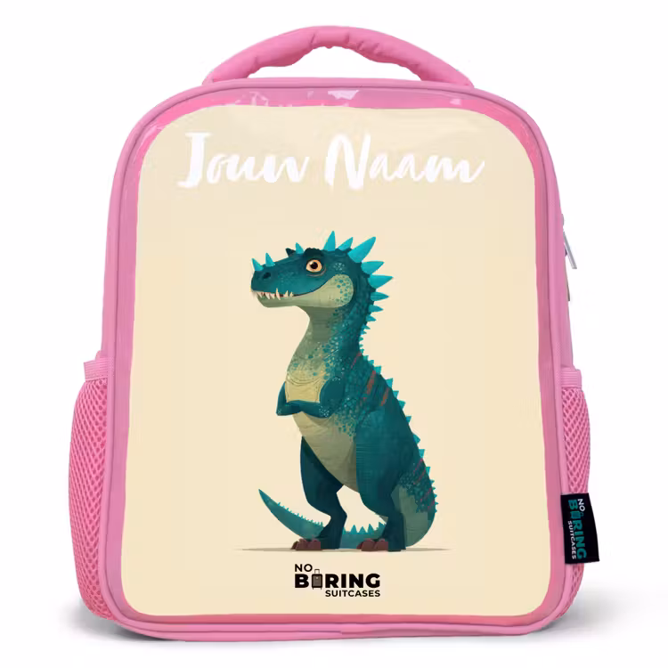 Kinderrugzak met naam - Roze - Dino - Dier - Blauw - Groen — 1
