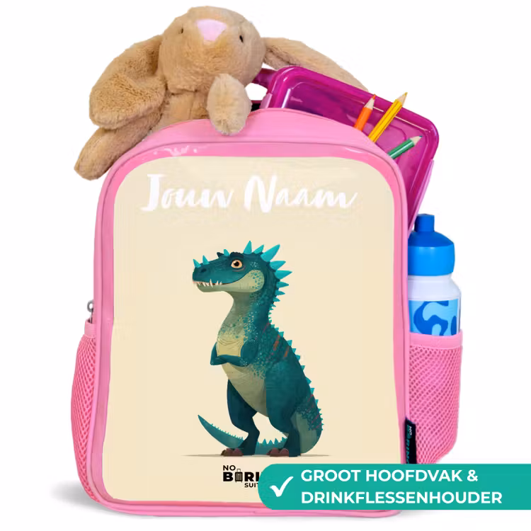 Kinderrugzak met naam - Roze - Dino - Dier - Blauw - Groen — 2