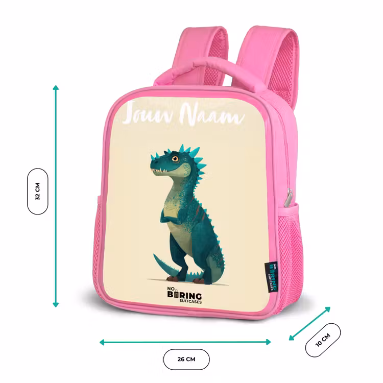 Kinderrugzak met naam - Roze - Dino - Dier - Blauw - Groen — 3