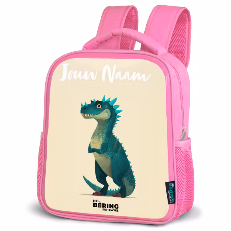 Kinderrugzak met naam - Roze - Dino - Dier - Blauw - Groen — 4
