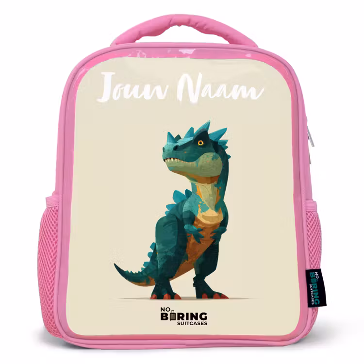 Kinderrugzak met naam - Roze - Dino - Dier - Groen — 1