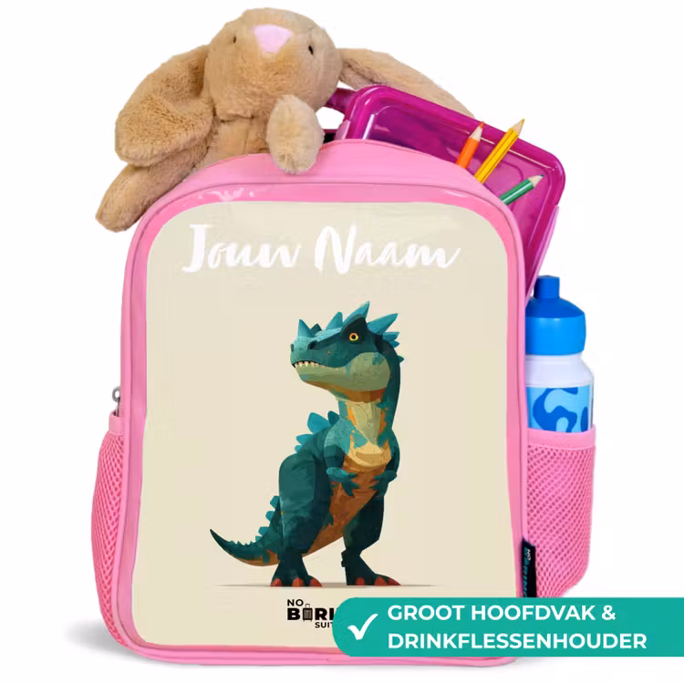 Kinderrugzak met naam - Roze - Dino - Dier - Groen — 2