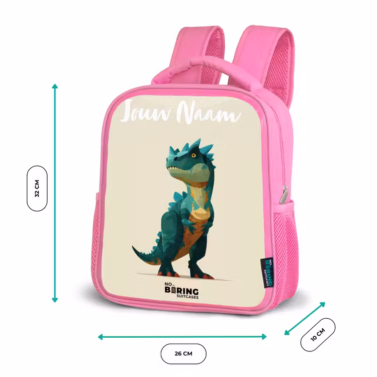 Kinderrugzak met naam - Roze - Dino - Dier - Groen — 3