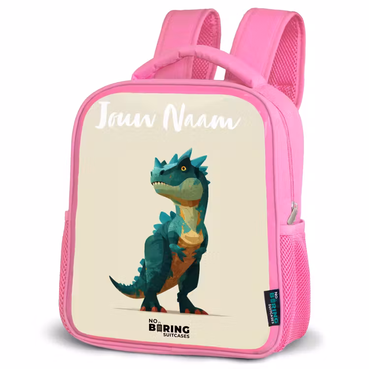 Kinderrugzak met naam - Roze - Dino - Dier - Groen — 4