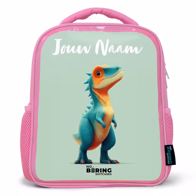 Kinderrugzak met naam - Roze - Dino - Dier - Groen - Oranje — 1