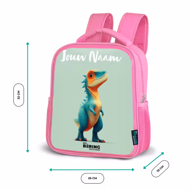 Kinderrugzak met naam - Roze - Dino - Dier - Groen - Oranje — 3