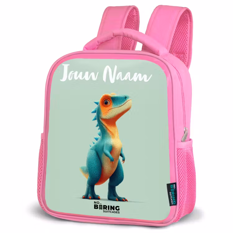 Kinderrugzak met naam - Roze - Dino - Dier - Groen - Oranje — 4