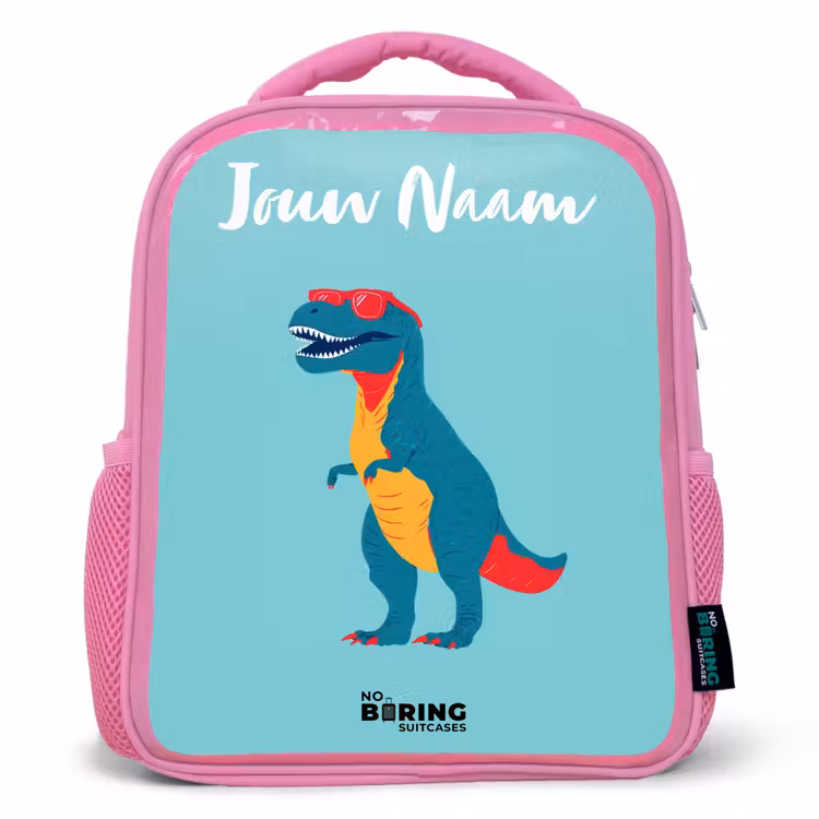 Kinderrugzak met naam - Roze - Dino - Dier - Zonnebril — 1