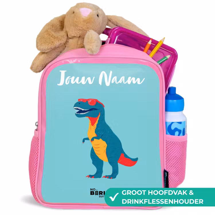 Kinderrugzak met naam - Roze - Dino - Dier - Zonnebril — 2