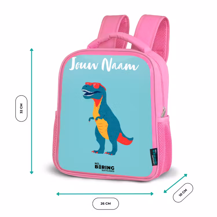 Kinderrugzak met naam - Roze - Dino - Dier - Zonnebril — 3