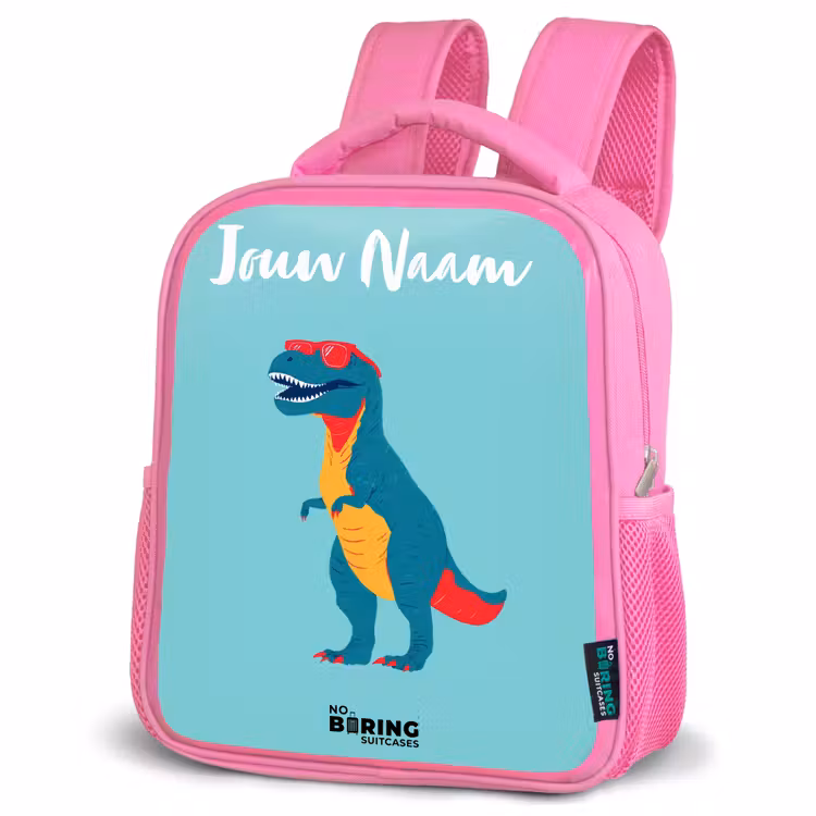 Kinderrugzak met naam - Roze - Dino - Dier - Zonnebril — 4