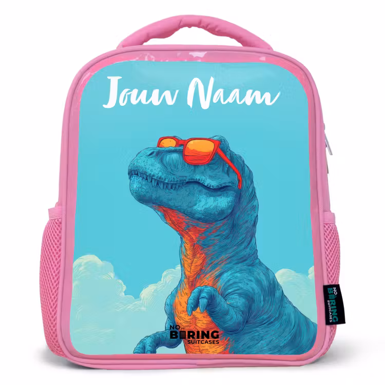 Kinderrugzak met naam - Roze - Dino - Zonnebril - Blauw β 1