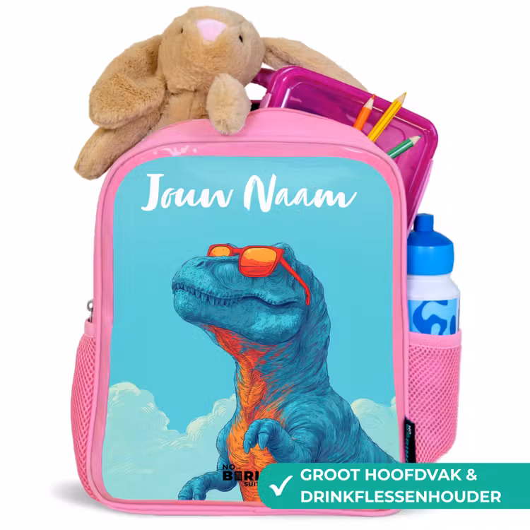 Kinderrugzak met naam - Roze - Dino - Zonnebril - Blauw β 2