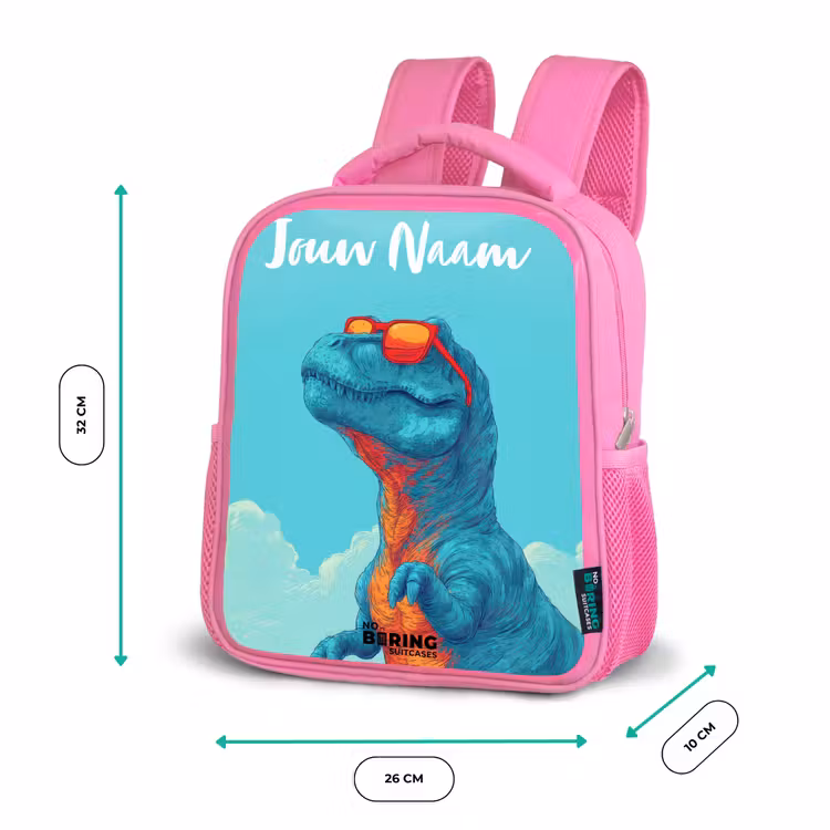 Kinderrugzak met naam - Roze - Dino - Zonnebril - Blauw β 3