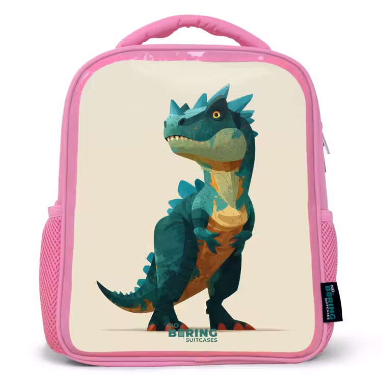 Kinderrugzak - Roze - Gehoornde dino met scherpe blik — 1