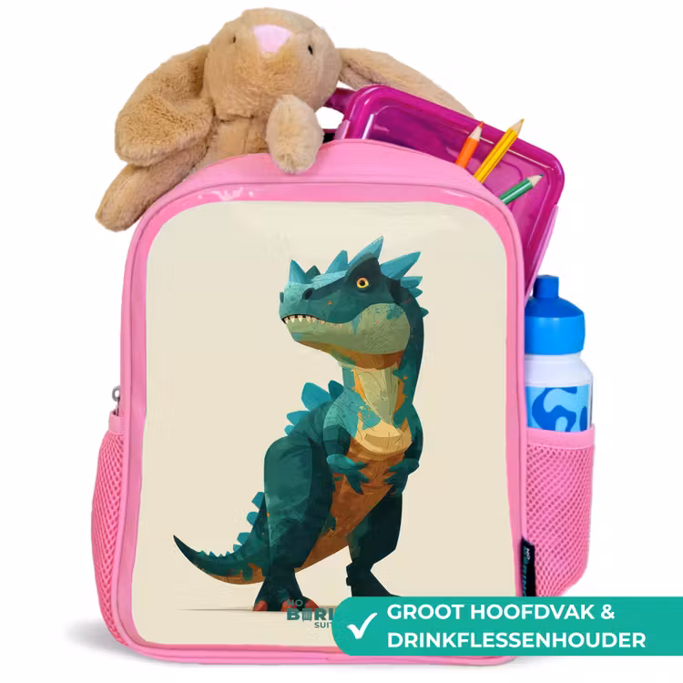 Kinderrugzak - Roze - Gehoornde dino met scherpe blik — 2