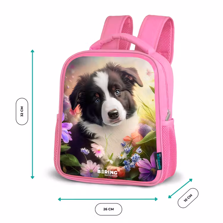 Kinderrugzak - Roze - Hond met blauwe ogen in een veld β 3
