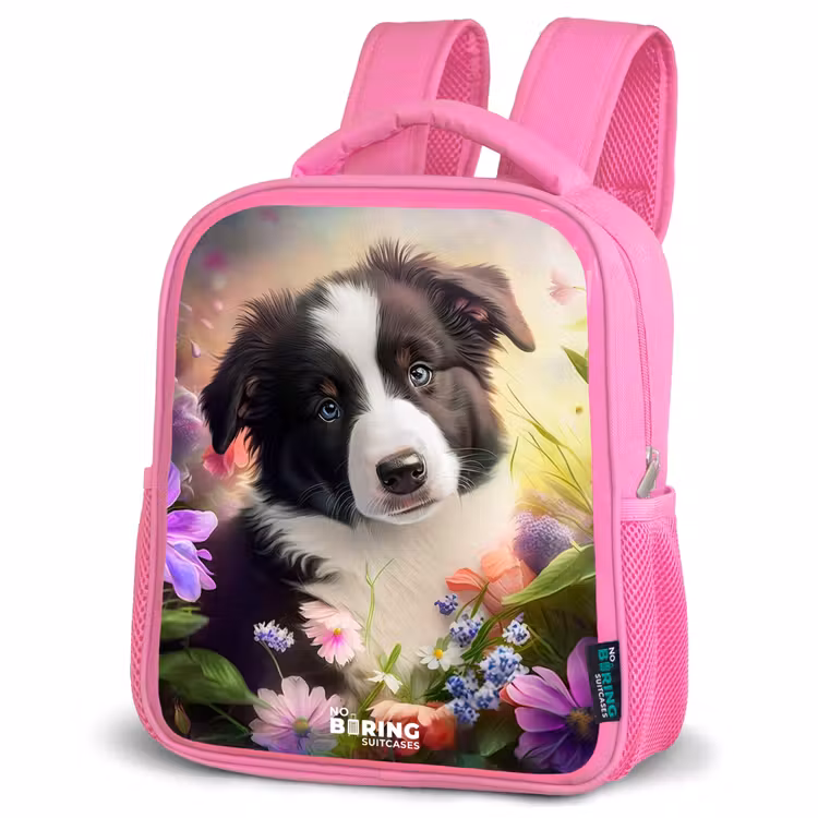 Kinderrugzak - Roze - Hond met blauwe ogen in een veld β 4