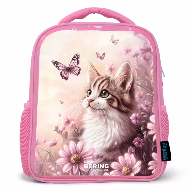 Kinderrugzak - Roze - Kat - Paars - Vlinders - Bloemen β 1