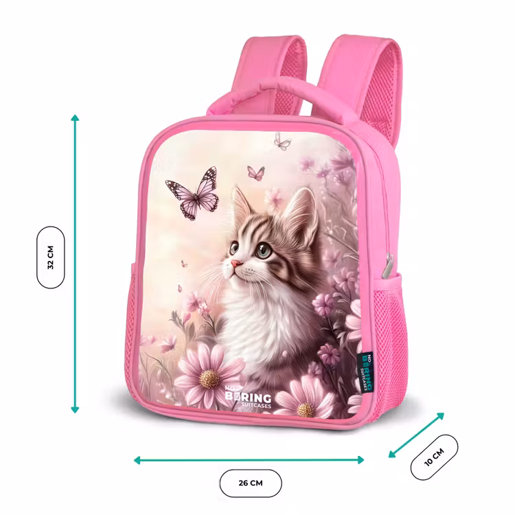 Kinderrugzak - Roze - Kat - Paars - Vlinders - Bloemen β 3