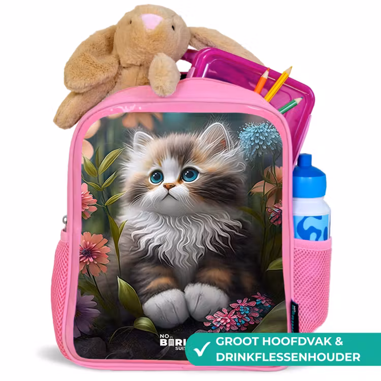 Kinderrugzak - Roze - Kitten tussen bloemen — 2