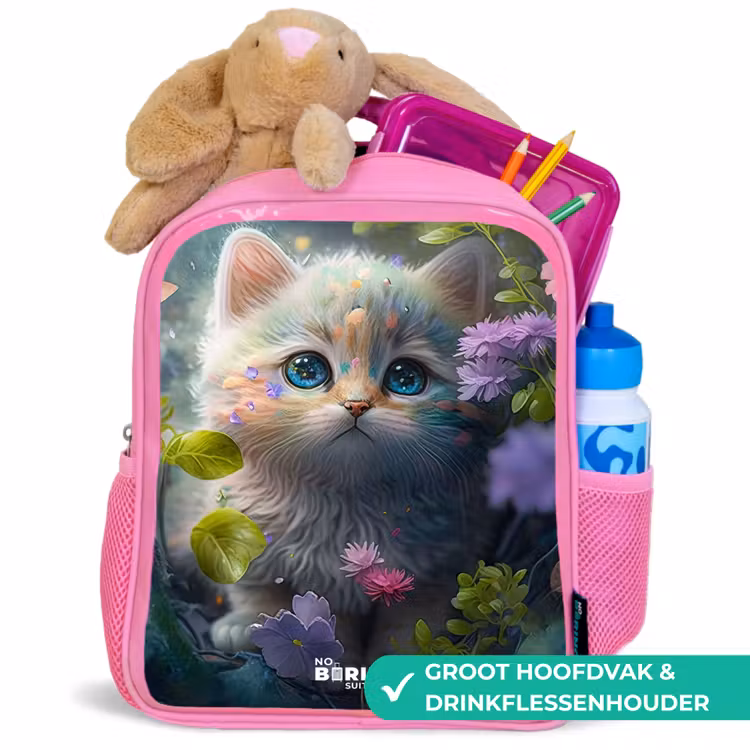 Kinderrugzak - Roze - Kitten verstopt achter bloemen β 2