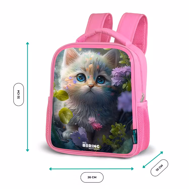 Kinderrugzak - Roze - Kitten verstopt achter bloemen β 3