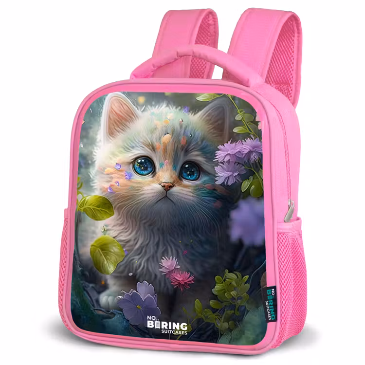 Kinderrugzak - Roze - Kitten verstopt achter bloemen β 4