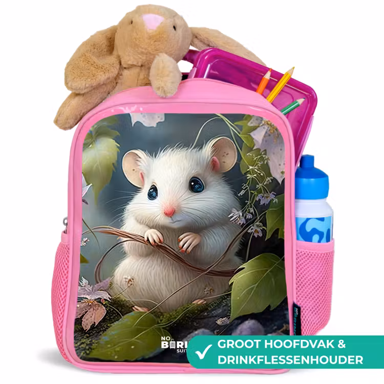 Kinderrugzak - Roze - Muisje omringd door bladeren — 2