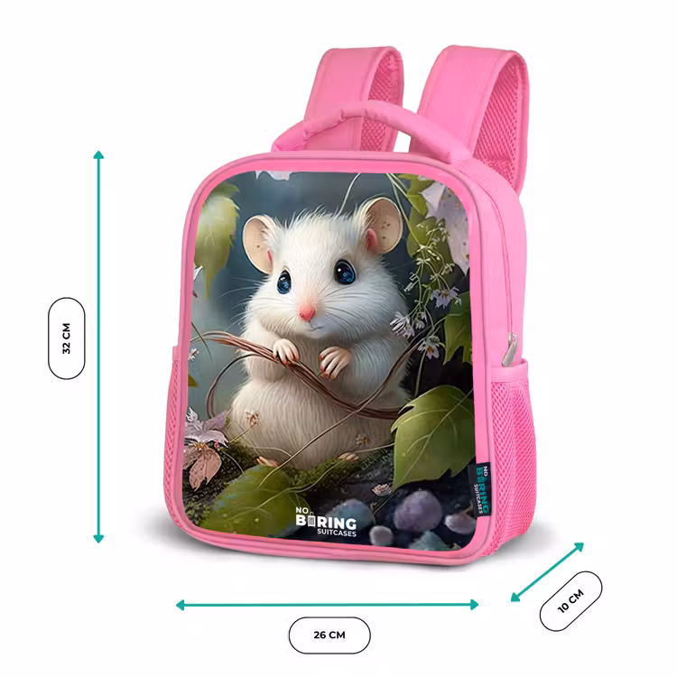 Kinderrugzak - Roze - Muisje omringd door bladeren — 3