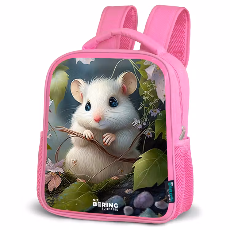 Kinderrugzak - Roze - Muisje omringd door bladeren — 4