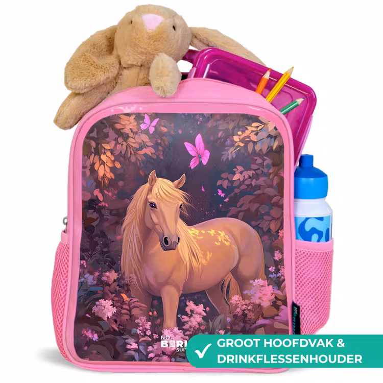 Kinderrugzak - Roze - Paard - Bloemen - Paars - Vlinder — 2
