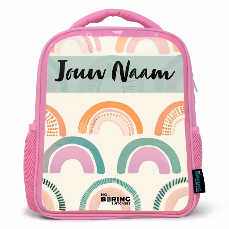 Kinderrugzak met naam - Roze - Regenboog - Pastel - Patroon β 1