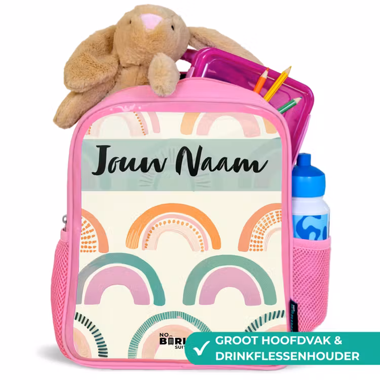 Kinderrugzak met naam - Roze - Regenboog - Pastel - Patroon β 2