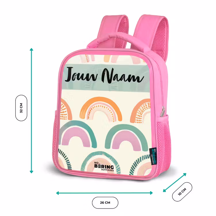Kinderrugzak met naam - Roze - Regenboog - Pastel - Patroon β 3