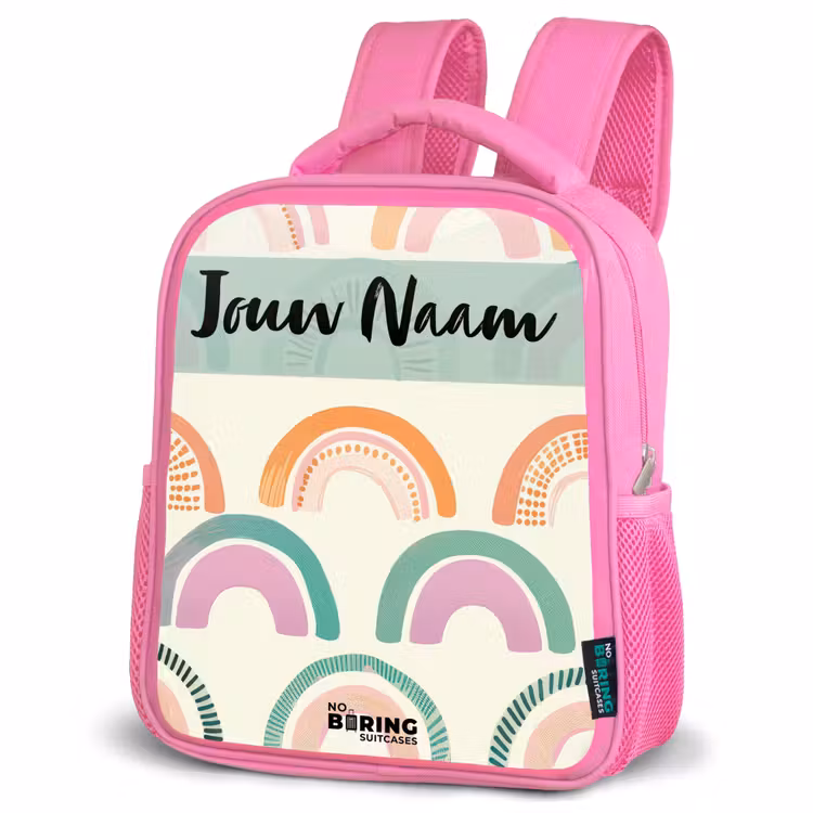 Kinderrugzak met naam - Roze - Regenboog - Pastel - Patroon β 4