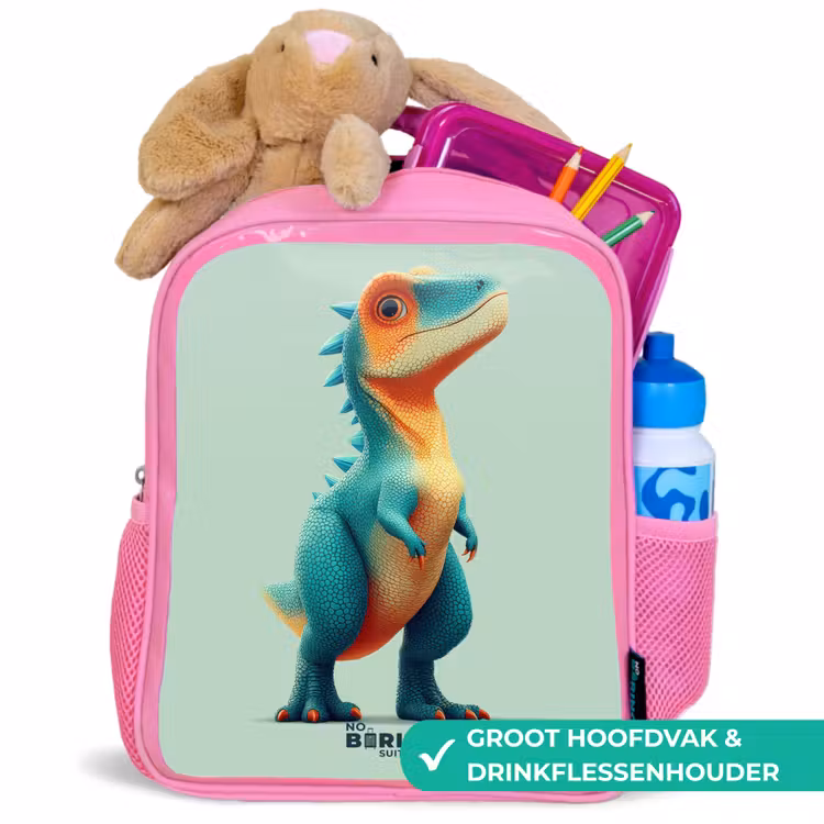 Kinderrugzak - Roze - Stoere dino met grote ogen — 2