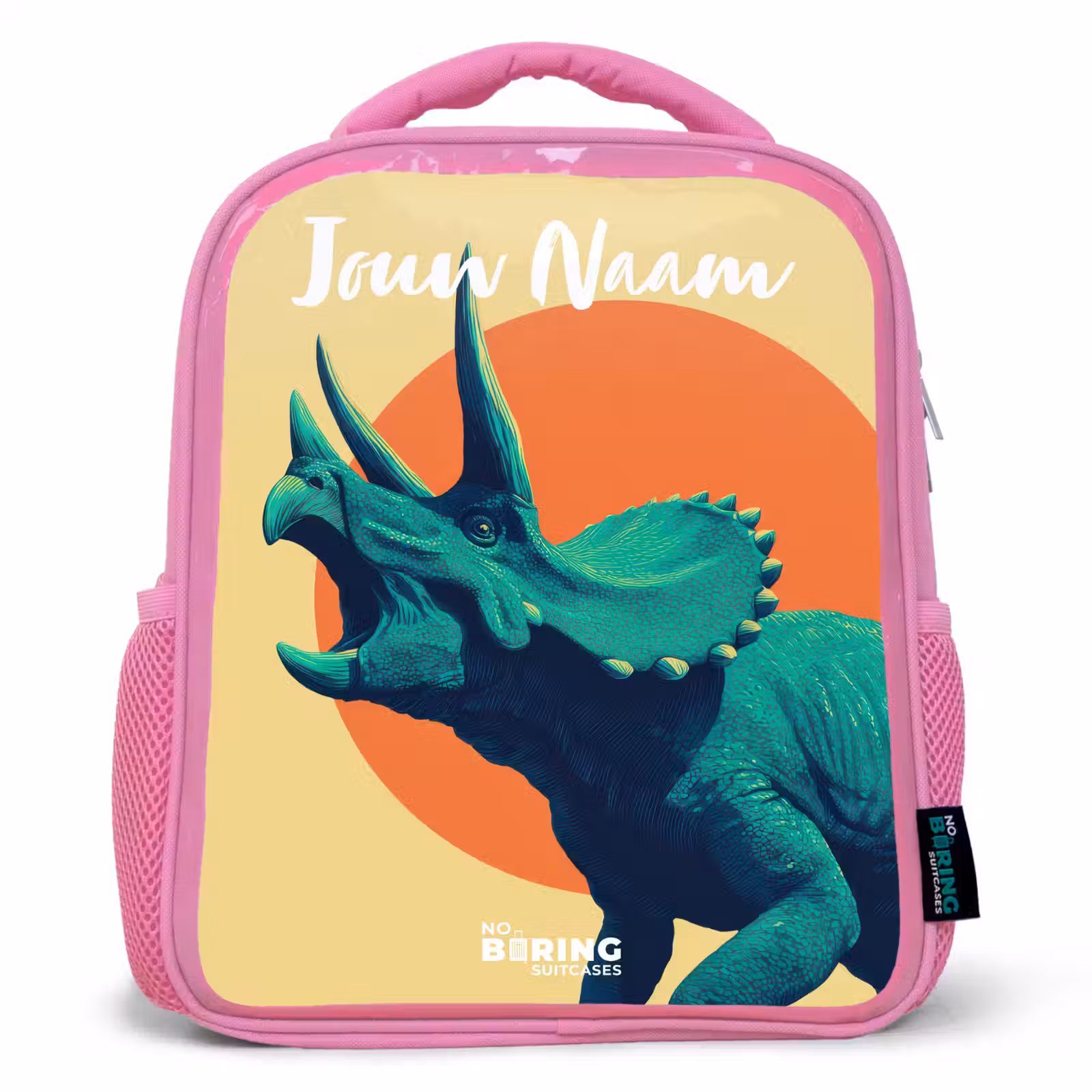 Kinderrugzak met naam - Roze - Dino - Triceratops - Dier — 1
