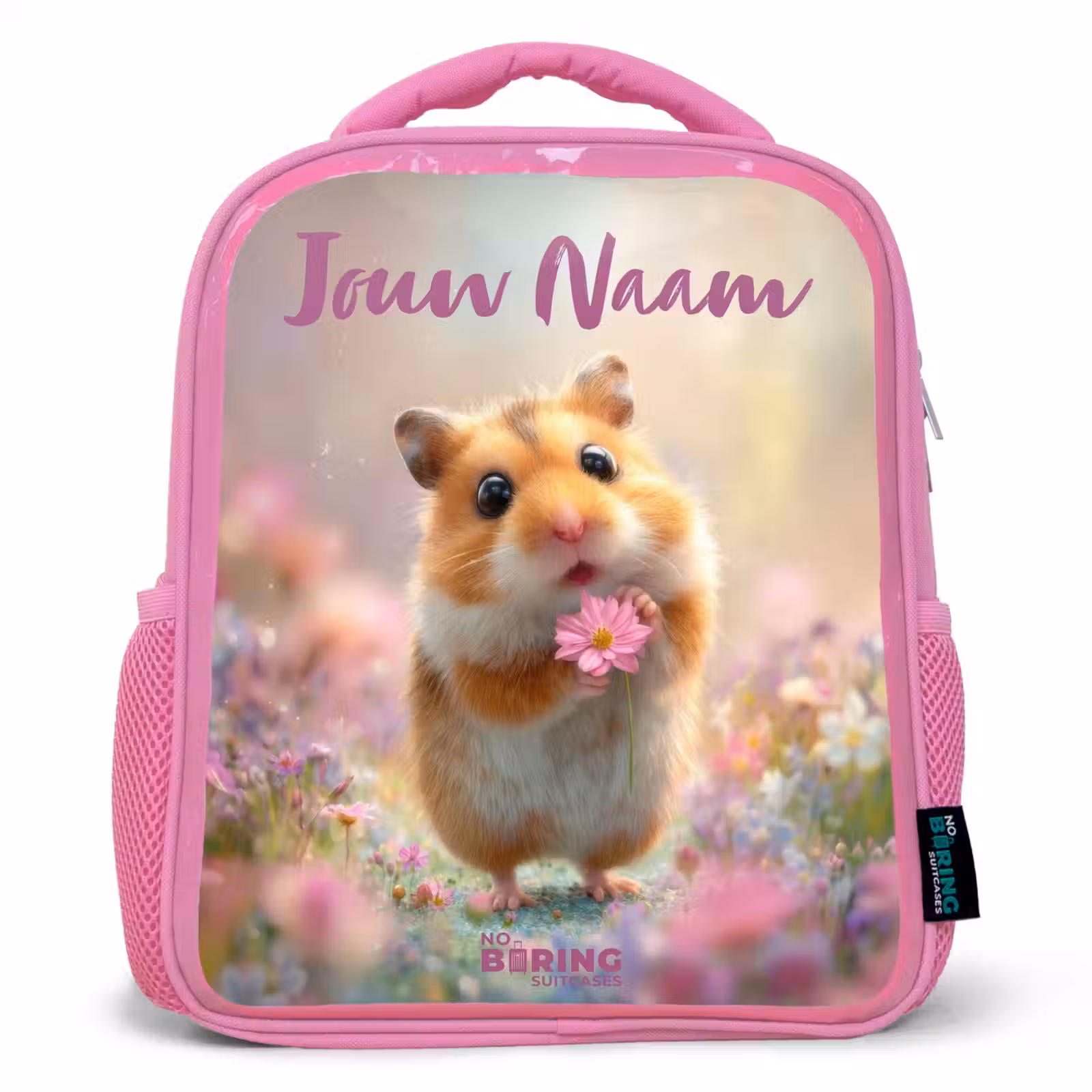 Kinderrugzak met naam - Roze - Hamster - Bloem - Natuur - Dier β 1