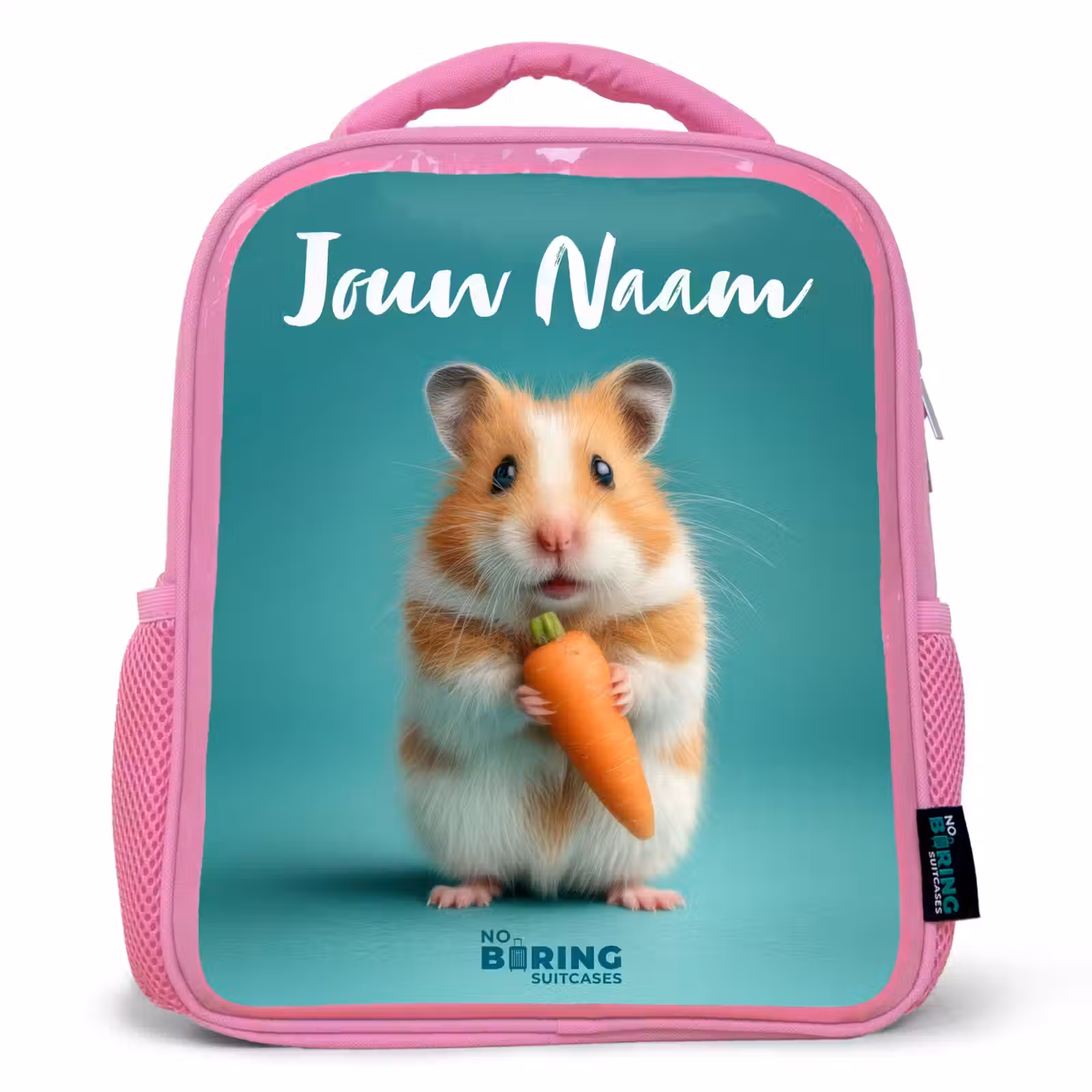 Kinderrugzak met naam - Roze - Hamster - Wortel - Dier — 1