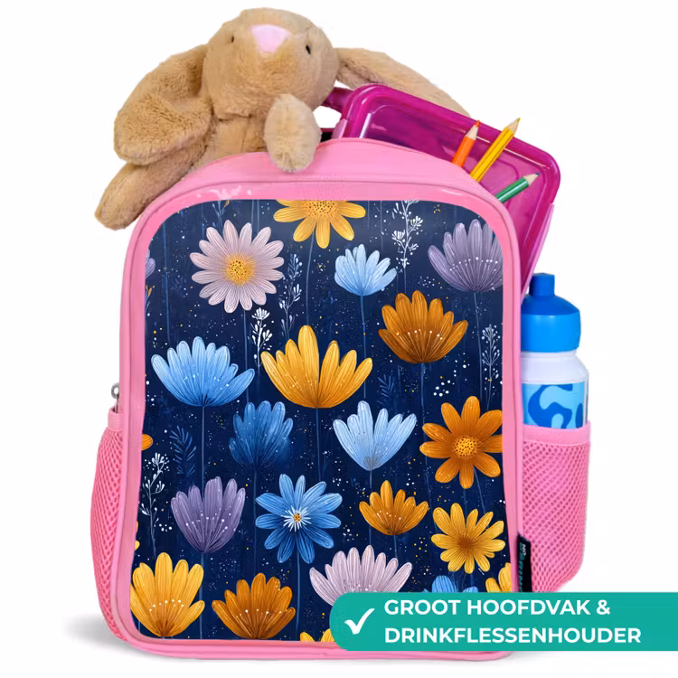 Kinderrugzak - Roze - Bloemen - Patroon - Blauw - Contrast β 2