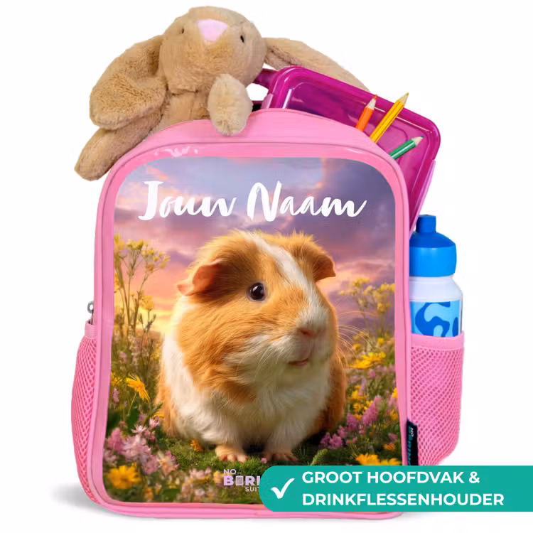 Kinderrugzak met naam - Roze - Cavia - Natuur - Dier — 2