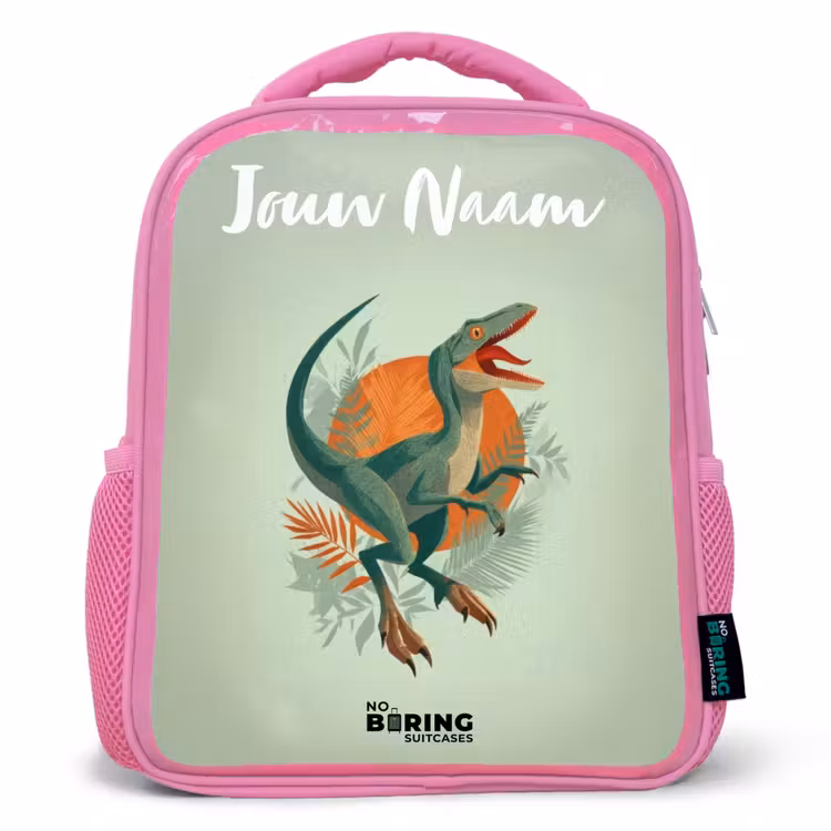 Kinderrugzak met naam - Roze - Dier - Dino - Natuur — 1